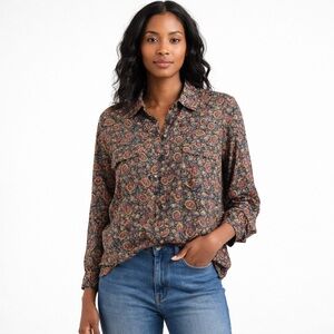 CEZAR Paisley Floral Button Front Long Sleeve Blouse XL